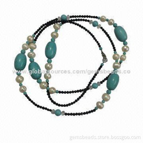 Beaded necklace with gemstones